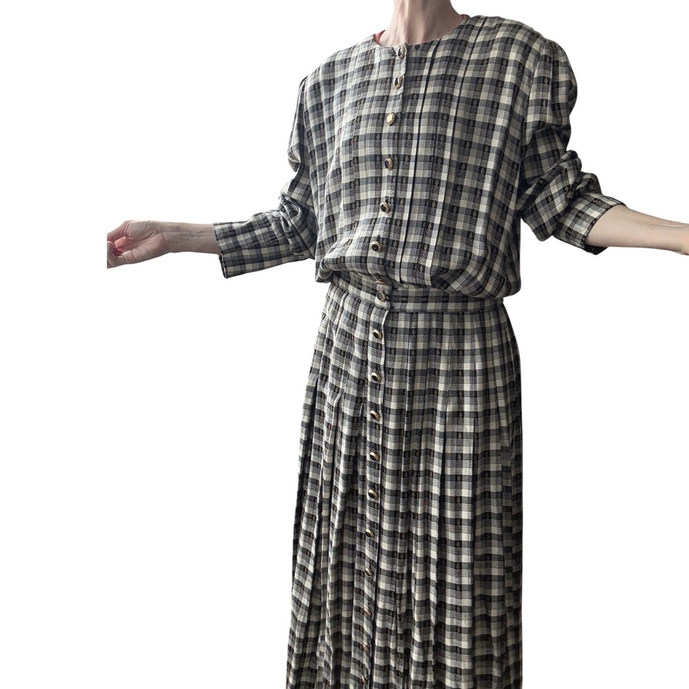 Marie St Claire Vintage Plaid Maxi Dress Black Cream